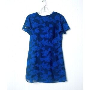 House of Harlow 1960 Mini Dress Size M Blue Floral Semi Sheer Sleeves Wedding
